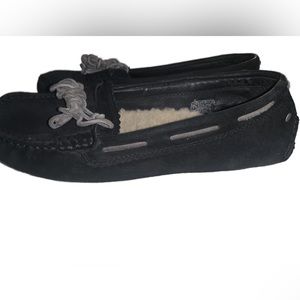 UGG Black Moccasin Slippers with Light Gray Details